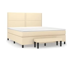 Lova su spyruoklėmis ir čiužiniu, kreminė, 180x200 cm, audinys