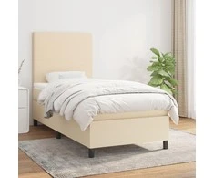 Lova su spyruoklėmis ir čiužiniu, kreminė, 100x200cm, audinys