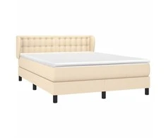Lova su spyruoklėmis ir čiužiniu, kreminė, 140x190 cm, audinys