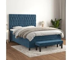 Lova su spyruoklėmis ir čiužiniu, mėlyna, 140x190 cm, aksomas