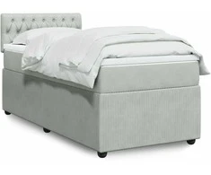 Lova su spyruoklėmis ir čiužiniu, pilka, 90x190 cm, aksomas