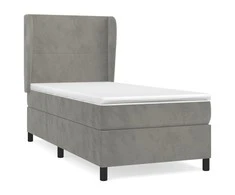 Lova su spyruoklėmis ir čiužiniu, pilka, 100x200 cm, aksomas