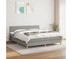 Lova su spyruoklėmis ir čiužiniu, pilka, 180x200cm, audinys