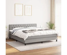 Lova su spyruoklėmis ir čiužiniu, pilka, 160x200cm, audinys