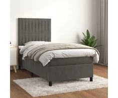Lova su spyruoklėmis ir čiužiniu, pilka, 100x200 cm, aksomas