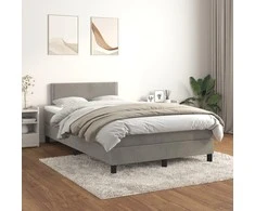 Lova su spyruoklėmis ir čiužiniu, pilka, 120x200cm, aksomas