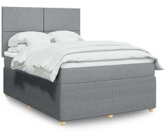 Lova su spyruoklėmis ir čiužiniu, pilkas, 140x190cm, audinys
