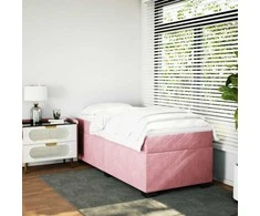 Lova su spyruoklėmis ir čiužiniu, rožinė, 90x190 cm, aksomas