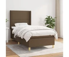 Lova su spyruoklėmis ir čiužiniu, ruda, 90x190 cm, audinys