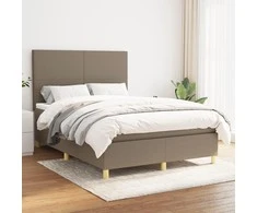 Lova su spyruoklėmis ir čiužiniu, taupe, 140x190 cm, audinys