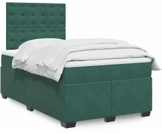 Lova su spyruoklėmis ir čiužiniu, žalia, 120x190cm, aksomas