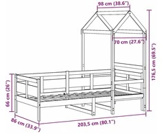 Lova su stogeliu, 80x200cm, pušies medienos masyvas