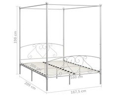 Lovos rėmas su baldakimu, baltos spalvos, 160x200cm, metalas