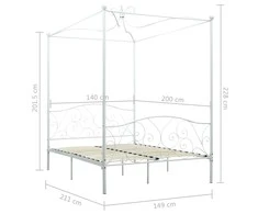 Lova Lovos rėmas su baldakimu, baltos spalvos, 140x200cm, metalas