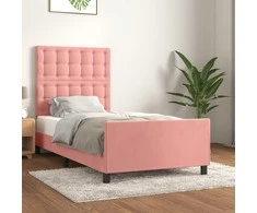 Lova Lovos rėmas su galvūgaliu, rožinės spalvos, 90x190 cm, aksomas