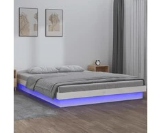 Lova Lovos rėmas su LED, baltos spalvos, 140x200cm, medienos masyvas