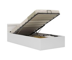 Lovos rėmas su LED/daiktadėže, baltas, 90x200cm, dirbtinė oda