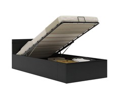 Lovos rėmas su LED/daiktadėže, juodas, 90x200cm, dirbtinė oda