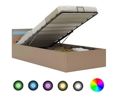 Lova Lovos rėmas su LED/daiktadėže, rudas, 90x200cm, dirbtinė oda