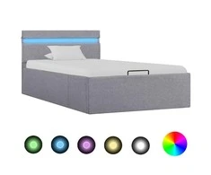 Lova Lovos rėmas su LED ir daiktadėže, pilkas, 100x200cm, audinys