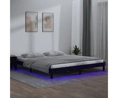 Lova Lovos rėmas su LED, juodos spalvos, 200x200cm, medienos masyvas