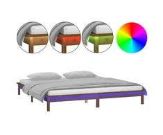 Lova Lovos rėmas su LED, medaus rudas, 140x190cm, medienos masyvas