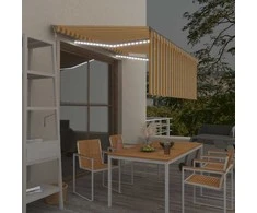 Markizė su uždanga/LED/vėjo jutikliu, geltona/balta, 3,5x2,5m