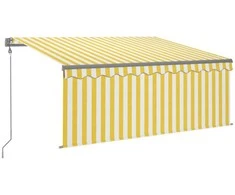 Markizė su uždanga/LED/vėjo jutikliu, geltona/balta, 3,5x2,5m