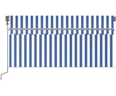 Markizė su uždanga/LED/vėjo jutikliu, mėlyna/balta, 3,5x2,5m