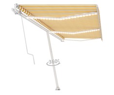 Markizė su LED/vėjo jutikliu, geltona/balta, 600x300cm