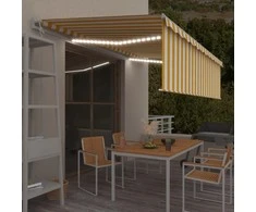 Markizė su uždanga/LED/vėjo jutikliu, geltona/balta, 5x3m