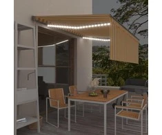 Markizė su uždanga/LED/vėjo jutikliu, geltona/balta, 4x3m