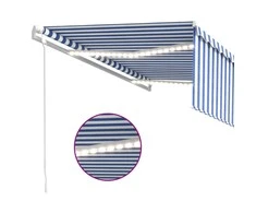Markizė su uždanga/LED/vėjo jutikliu, mėlyna/balta, 4,5x3m