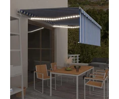 Markizė su uždanga/LED/vėjo jutikliu, mėlyna/balta, 4,5x3m