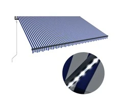 Markizė su vėjo jutikliu ir LED, mėlyna ir balta, 500x300cm