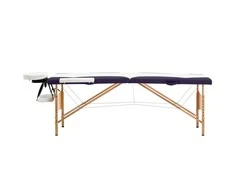Sulankstomas masažo stalas, baltas/violetinis, mediena, 2 zonų