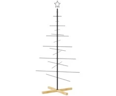 Metalinė Kalėdų eglutė su mediniu pagrindu, juoda, 150 cm