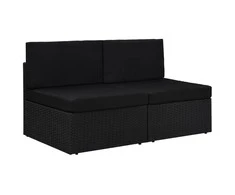 Modulinė dvivietė sofa, juodos spalvos, poliratanas