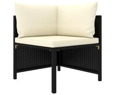 Modulinė kampinė sofa su pagalvėlėmis, juoda, poliratanas