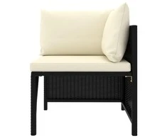 Modulinė kampinė sofa su pagalvėlėmis, juoda, poliratanas