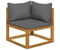 Modulinė kampinė sofa su tamsiai pilkomis pagalvėlėmis, akacija