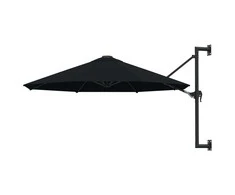 Prie sienos montuojamas skėtis su stulpu, juodas, 300cm