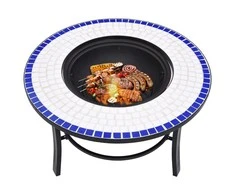 Mozaikinė laužavietė, mėlynos ir baltos spalvos, 68cm, keramika
