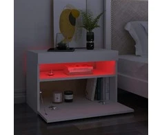 Naktinė spintelė su LED, baltos spalvos, 60x35x40cm, mediena