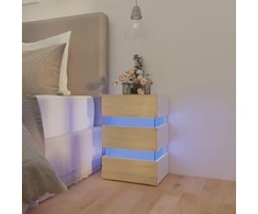 Naktinė spintelė su LED, balta ir ąžuolo, 45x35x67cm, mediena