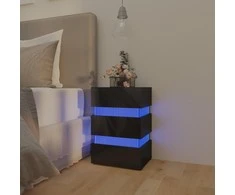 Naktinė spintelė su LED, juoda, 45x35x67cm, mediena, blizgi