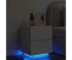Naktinė spintelė su LED lemputėmis, balta, apdirbta mediena