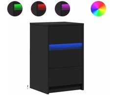 Naktinė spintelė su LED lemputėmis, juoda, apdirbta mediena