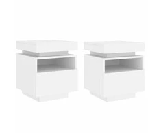 Naktinės spintelės su LED, 2vnt., baltos, 40x39x48,5cm