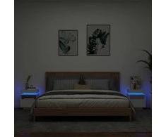 Naktinės spintelės su LED, 2vnt., baltos, 40x39x48,5cm